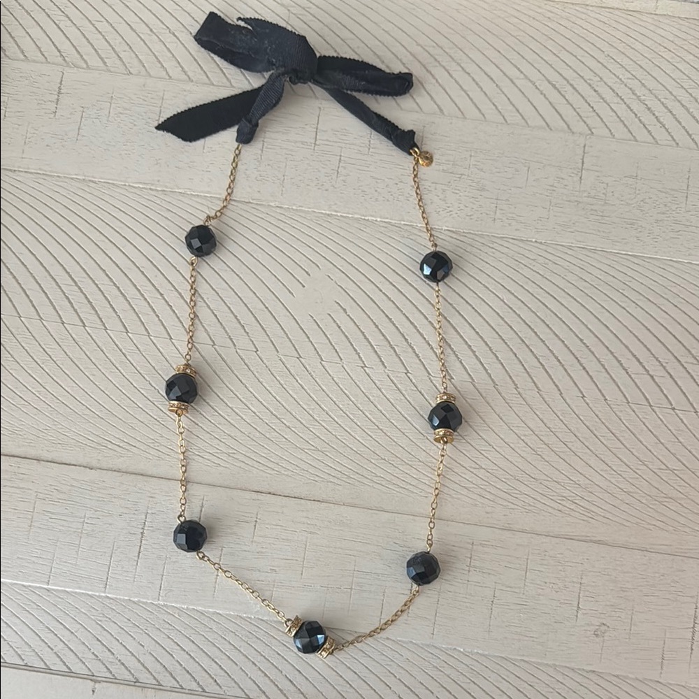 J. Crew Factory Black and Gold Necklace with Beaded Elegance